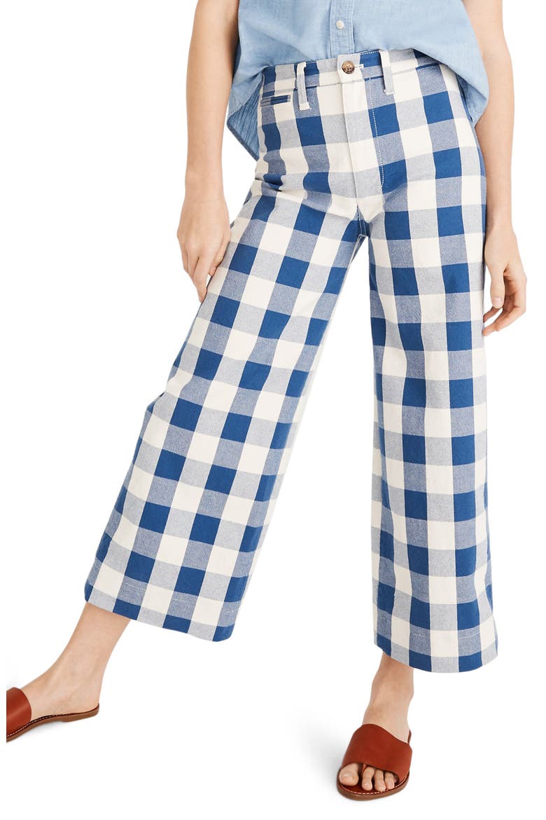 Emmett Windowpane Plaid Crop Wide Leg Pants, Main, color, DARK BLUE BETHONY GINGHAM