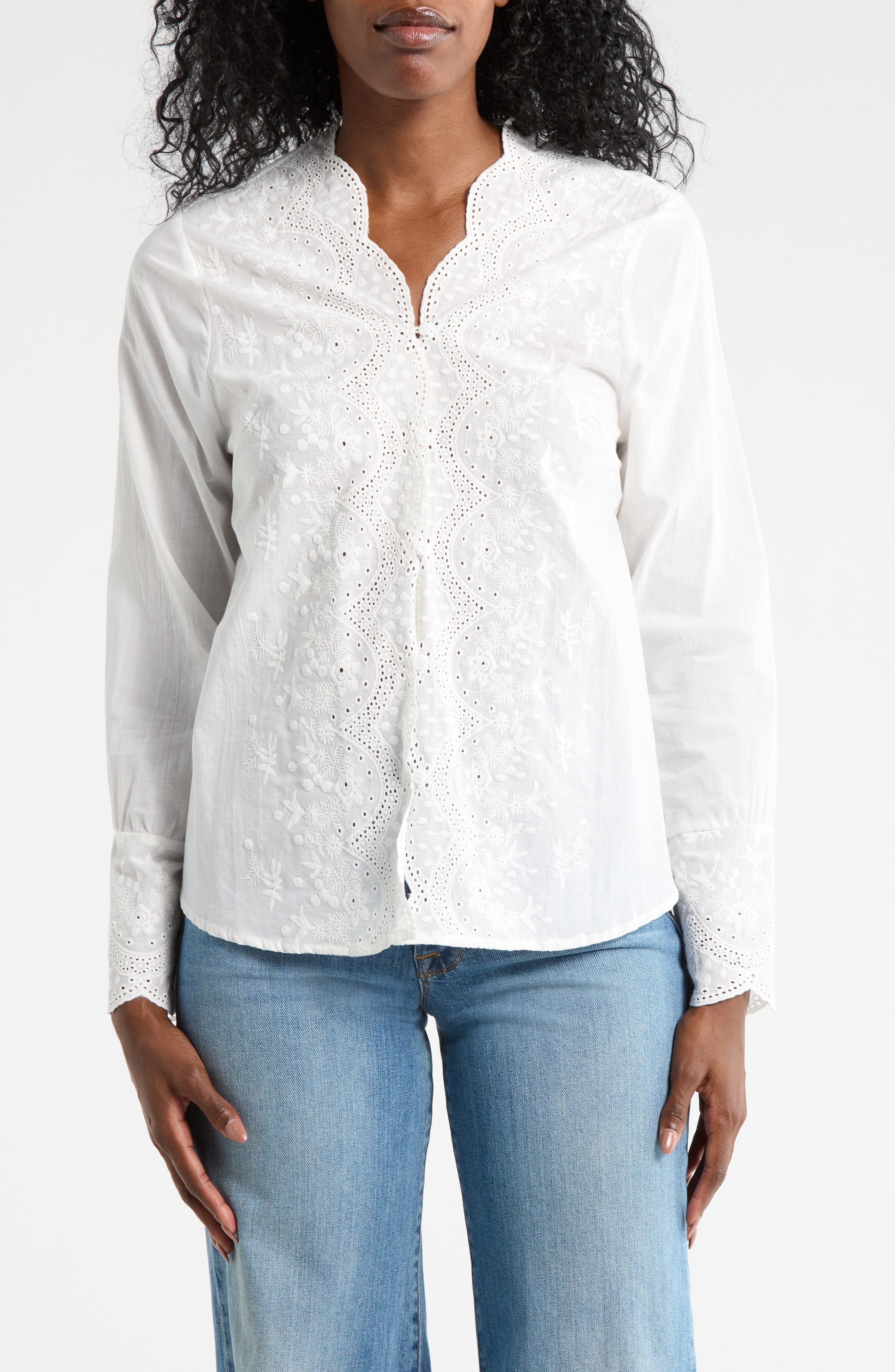 Forgotten Grace Eyelet Embroidered Button-Up Shirt