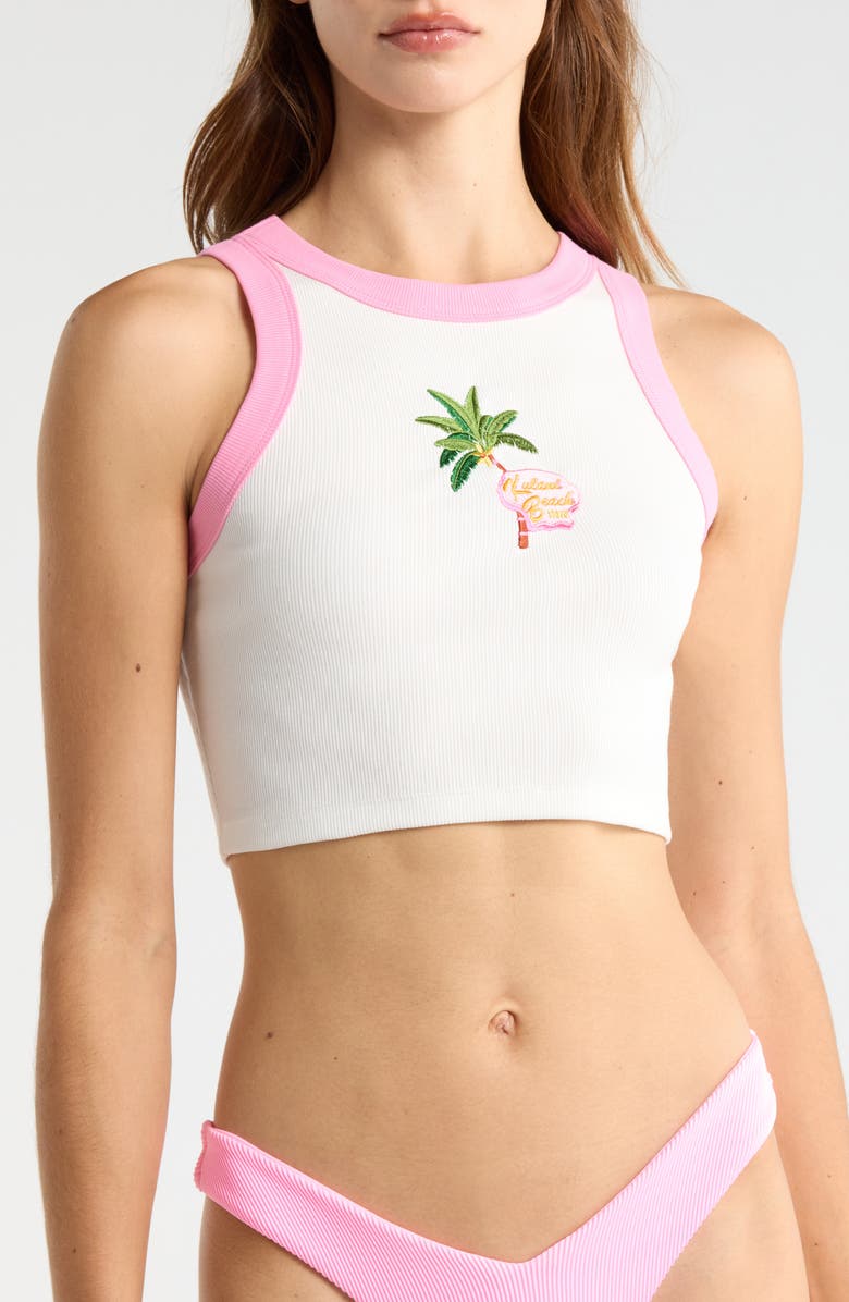 Kulani Kinis Embroidered Crop Cover-Up Tank Top, Main, color, White/ Island Rose