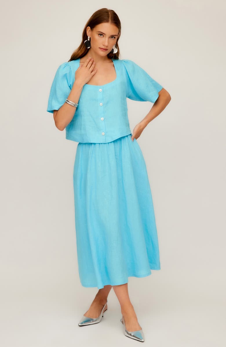 FIFTEEN TWENTY Pia Puff Sleeve Linen Top, Alternate, color, Car