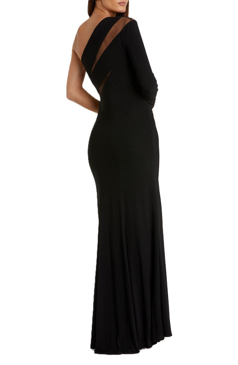 Mac Duggal Jersey One Shoulder Illusion Cut Out Gown, Alternate, color, Black
