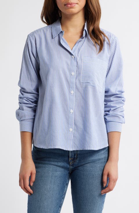 Candy Stripe Cotton Blend Button-Up Shirt