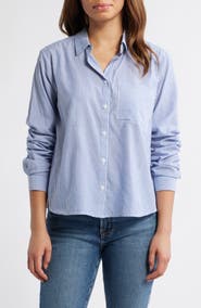 beachlunchlounge Candy Stripe Cotton Blend Button-Up Shirt