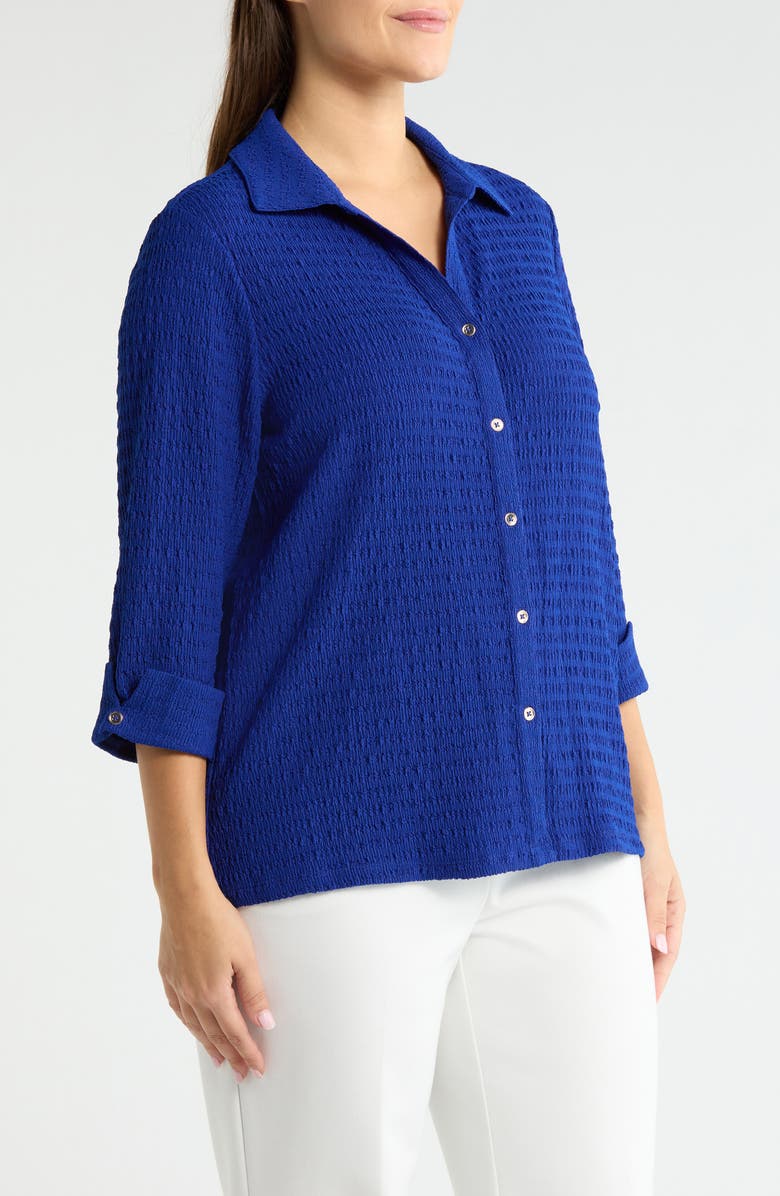 KASPER Ridge Knit Button-Up Shirt, Alternate, color, Royal Signature