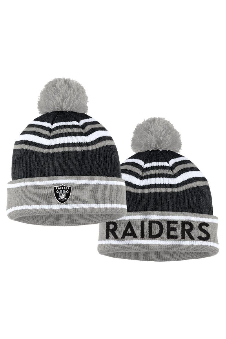 Women's WEAR by Erin Andrews Black Las Vegas Raiders Colorblock Cuffed Knit Hat with Pom and Scarf Set, Alternate, color, Black