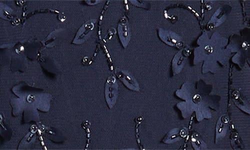 Pisarro Nights 3d Floral Beaded Gown In Navy
