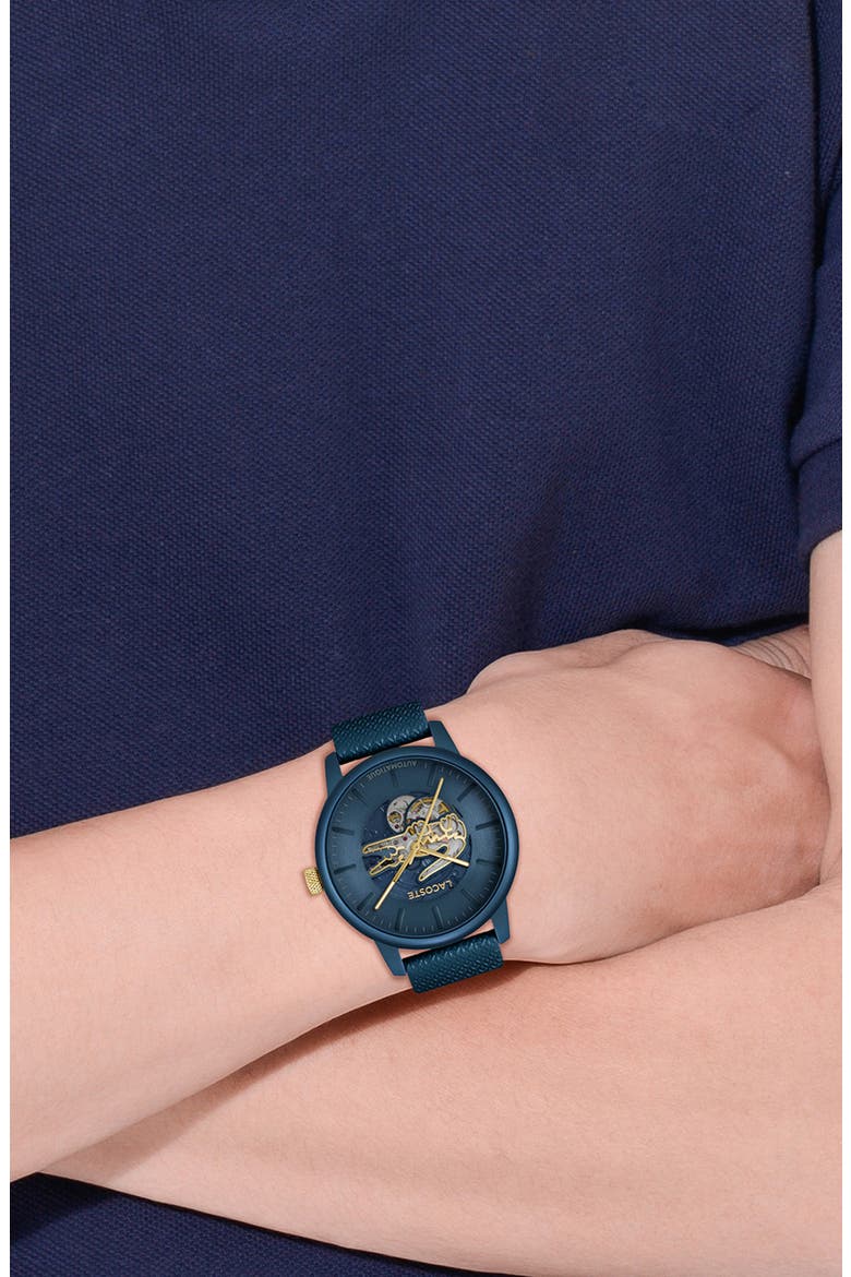 12.12 Automatique Leather Strap Watch, 44mm, Alternate, color, BLUE
