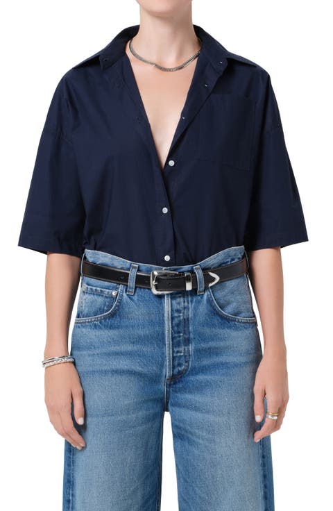 Frances Cape Cotton Cropped Button-Up Shirt