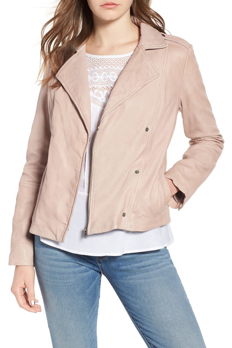 Feminine Leather Moto Jacket, Main, color, BEIGE MORN