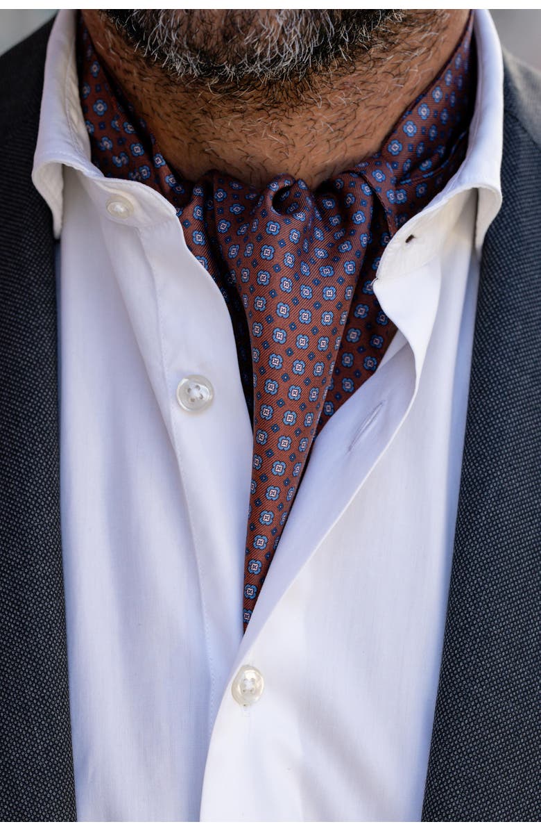 Elizabetta Navona - Silk Ascot Cravat Tie for Men, Alternate, color, Chocolate