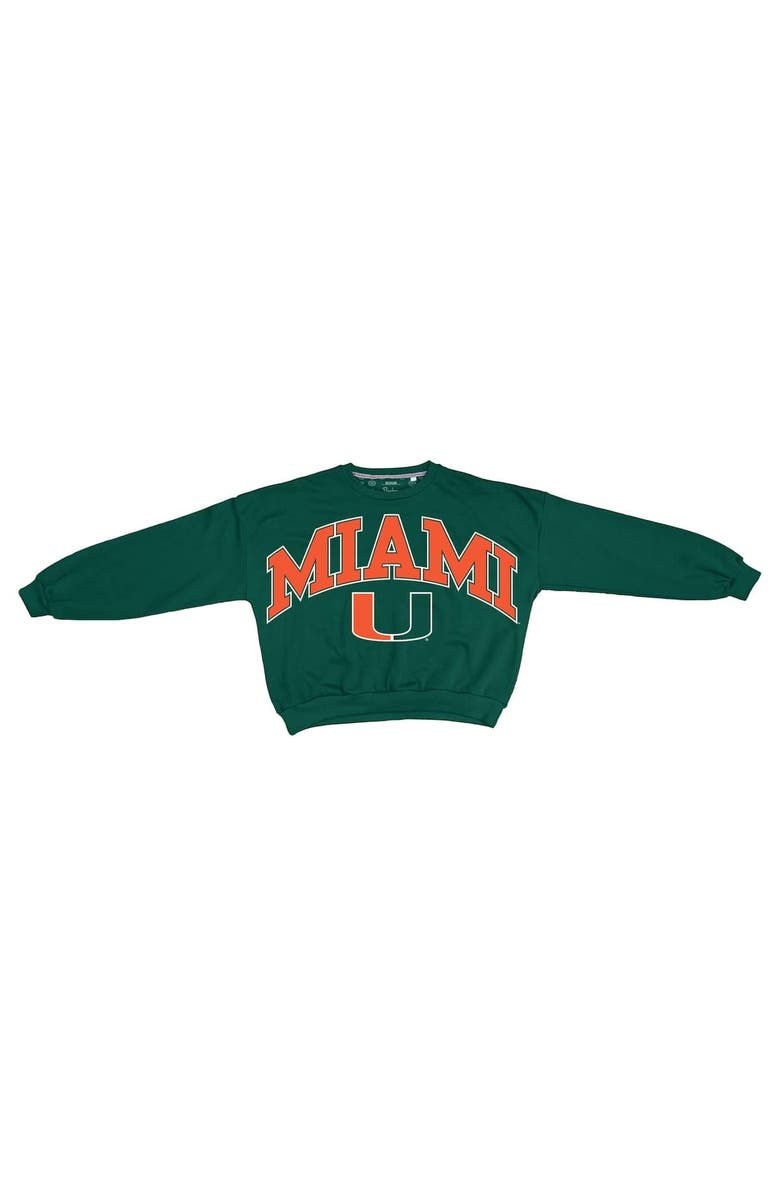 PRESSBOX Women's Pressbox Green Miami Hurricanes Oversized Janice Waist-Length Sweatshirt, Alternate, color, Green