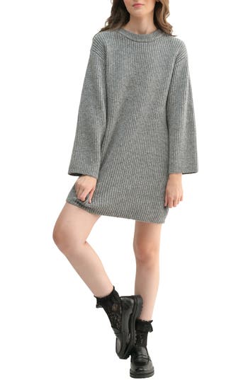 Lush Long Sleeve Sweater Dress In Dark Heather Grey