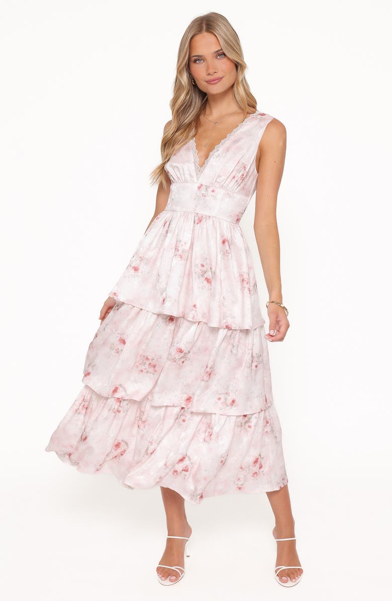 Petal & Pup Natasha Sleeveless Tiered Ruffle Maxi Dress, Alternate, color, White Pink Floral