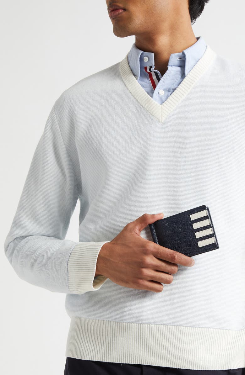 Thom Browne 4-Bar Leather Bifold Wallet, Alternate, color, Navy