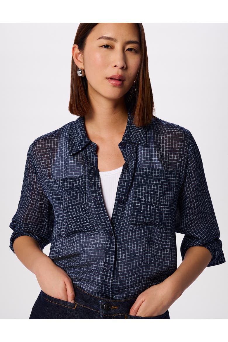 Grid Print Sheer Shirt, Alternate, color, Navy/Multi