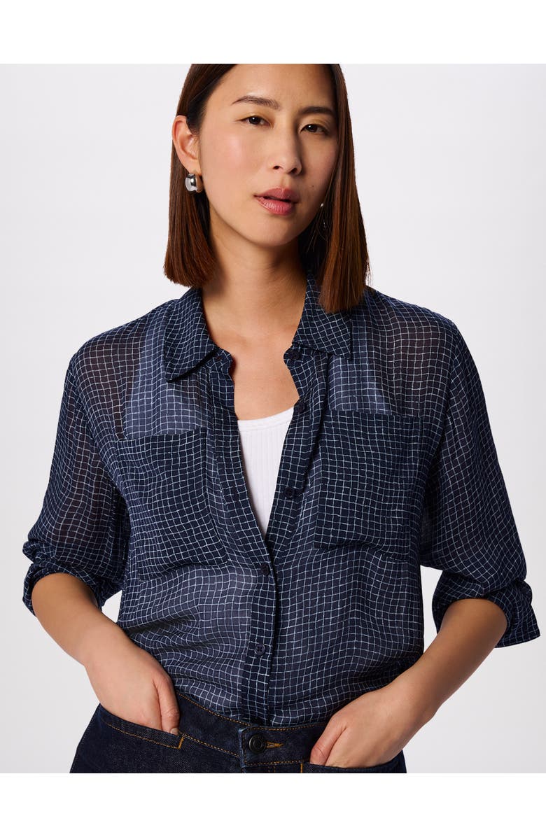 Whistles Grid Print Sheer Shirt, Alternate, color, Navy/Multi