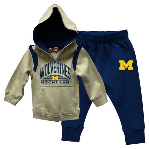 Wes & Willy Baby Boys And Girls Michigan Wolverines Color Block Pullover Hoodie And Sweatpants Set In Blue