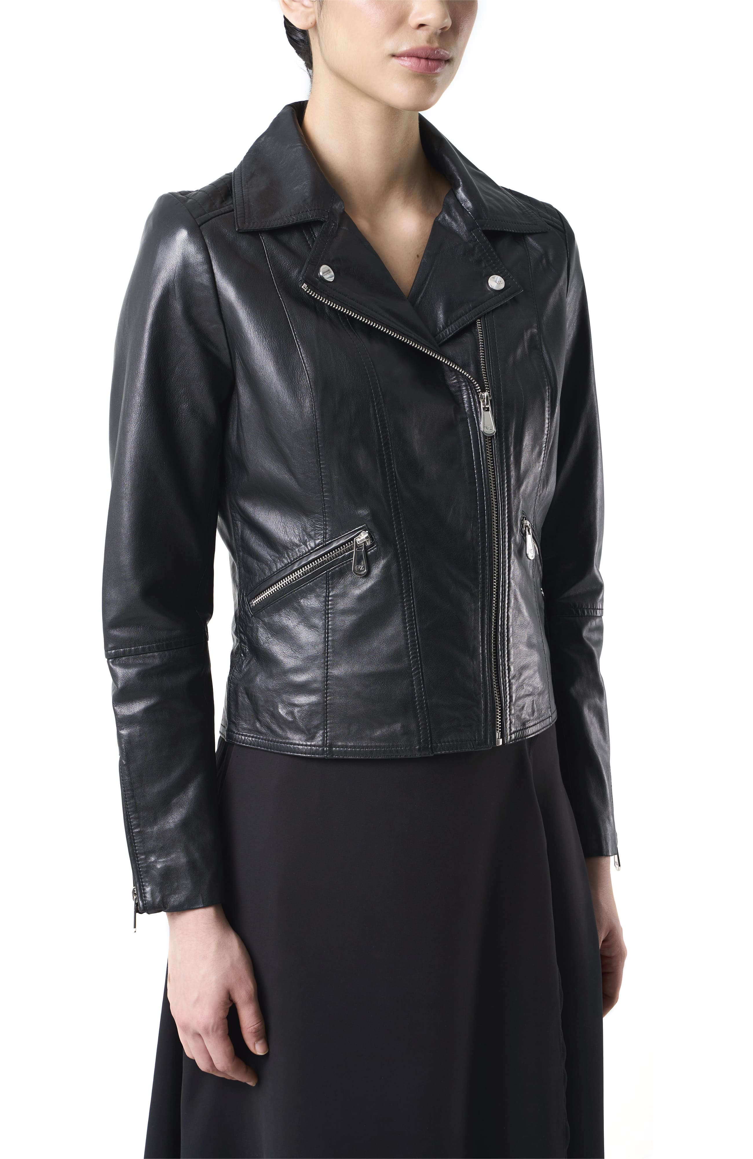 Biker Leather Jacket With Epaulets