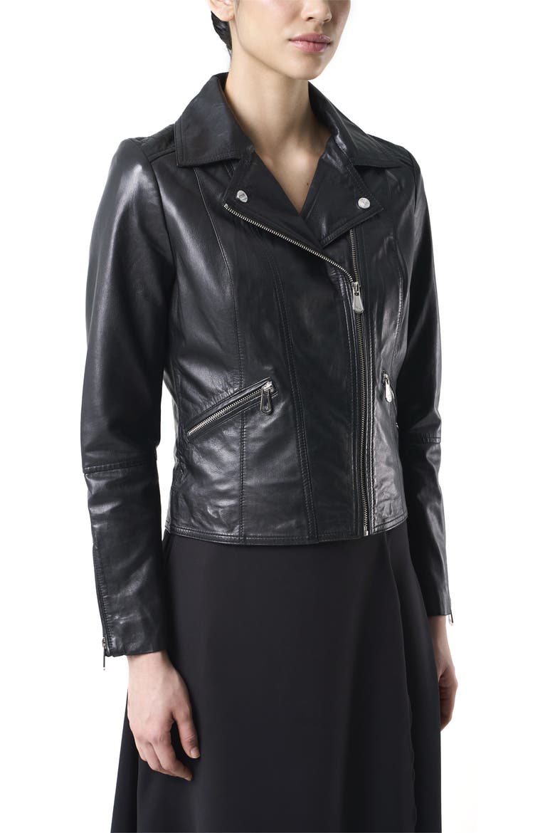 Island Leather Biker Jacket With Zippers, Main, color, Black