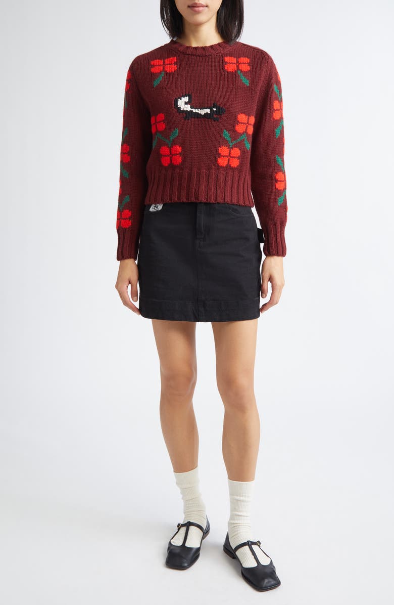 Bode Skunk Royal Alpaca Sweater, Alternate, color, Maroon