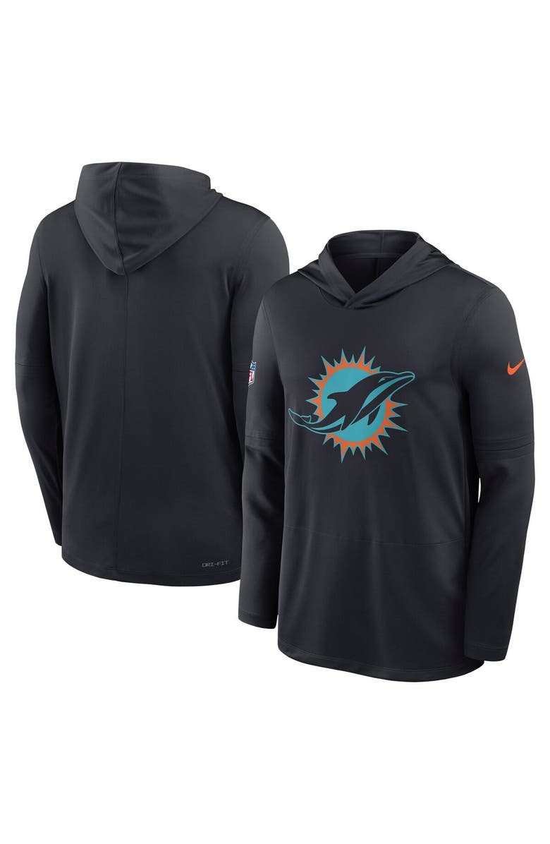 Nike Men's Nike Pitch Blue Miami Dolphins 2025 Rivalries Collection Sideline Dri-FIT Long Sleeve Hoodie T-Shirt, Main, color, Navy