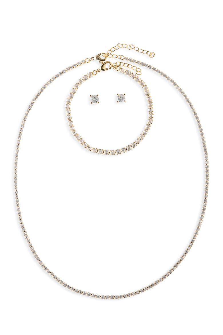 3-Piece CZ Tennis Jewelry Set, Alternate, color, CLEAR- GOLD