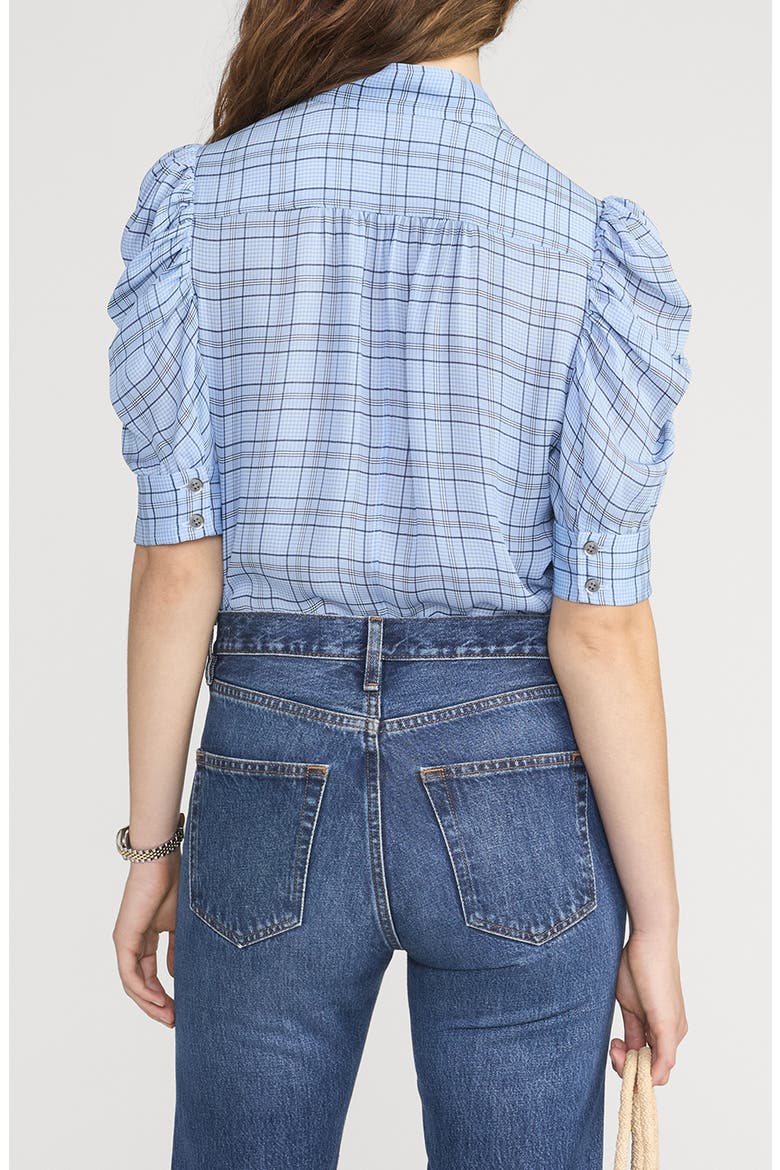 Gillian Plaid Silk Button-Up Shirt, Alternate, color, SKY BLUE MULTI