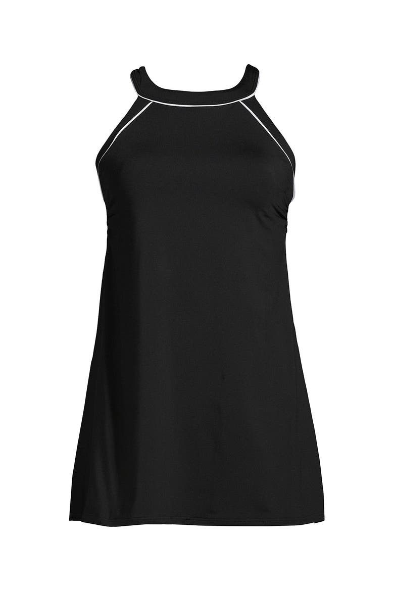 High Neck Swim Dress Swimsuit, Alternate, color, Black/White