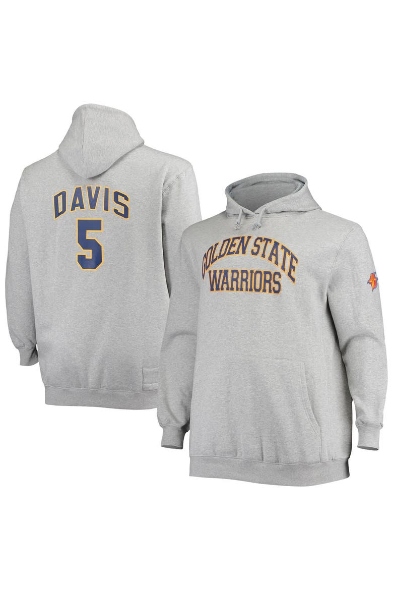 Men's Mitchell & Ness Baron Davis Heathered Gray Golden State Warriors Big & Tall Name & Number Pullover Hoodie, Main, color, Heather Gray