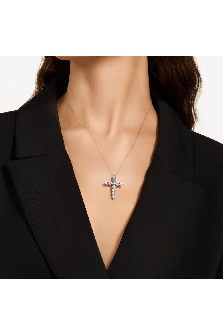 3 Ct Diamond Cross Pendant 14k Gold Necklace Lab Grown, Alternate, color, 14k White Gold