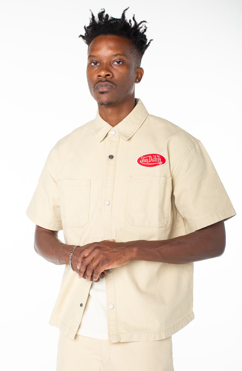 Von Dutch Short Sleeve Canvas Hell Shirt, Alternate, color, Pale Khaki