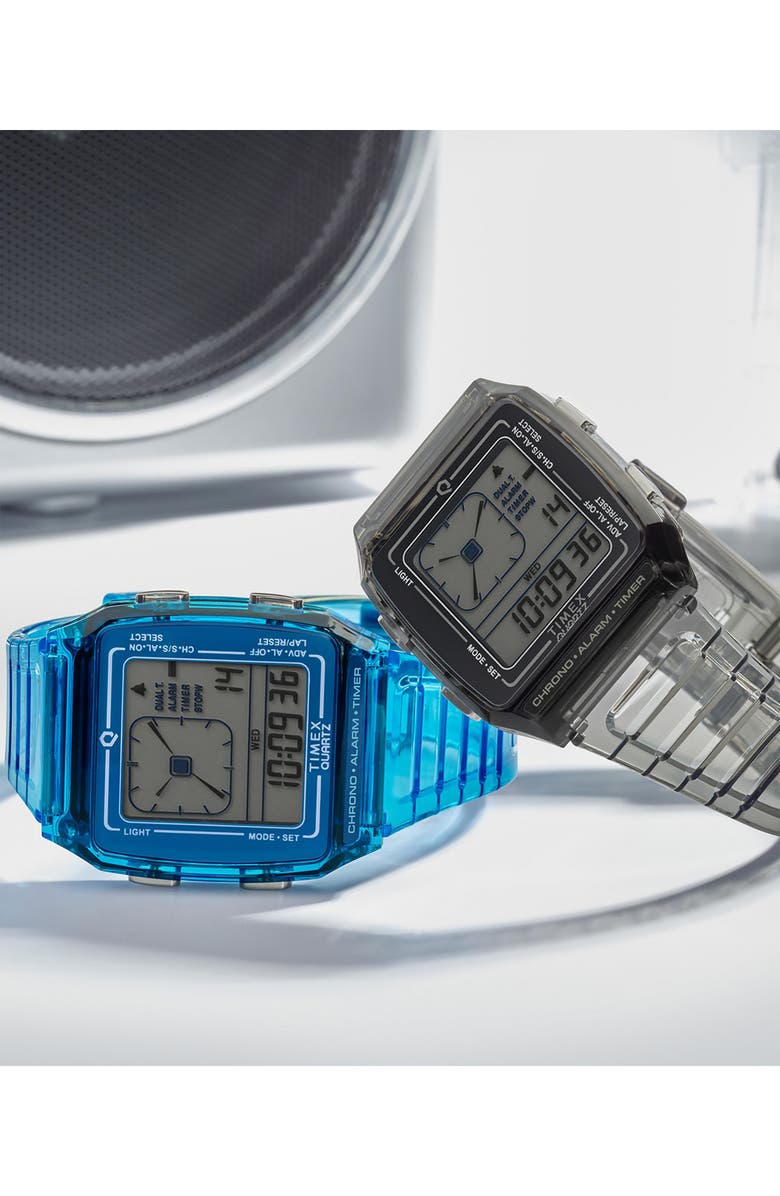 Timex<sup>®</sup> Q Timex Digital LCA Chronograph Resin Strap Watch, 35mm, Alternate, color, Gray