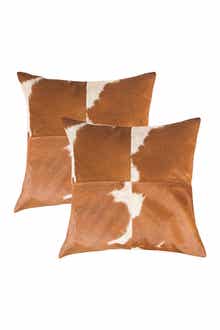 Natural 2-Pack Torino Quattro Genuine Cowhide Pillow 18" x 18" - Brown & White
