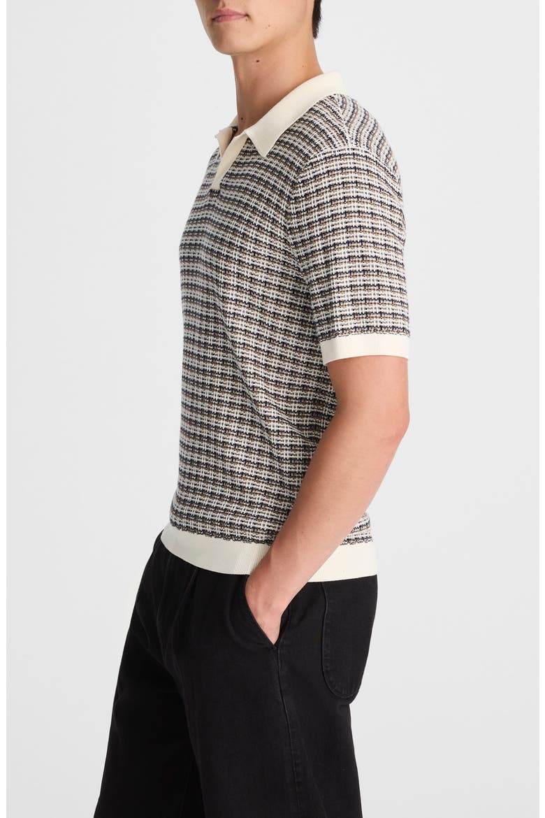 Plaid Johnny Collar Polo Sweater, Alternate, color, VINTAGE IVORY