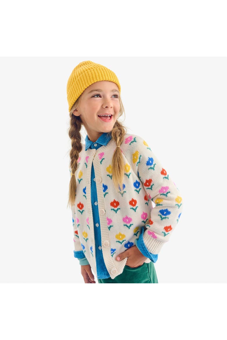 Kids Cardigan In Fall Florals, Alternate, color, Oat Rainbow Blooms