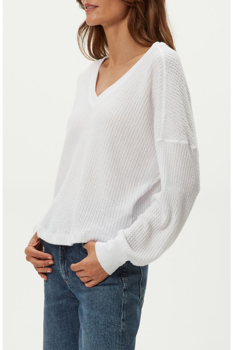 Salma Waffle Stitch V-Neck Knit Top, Alternate, color, WHITE