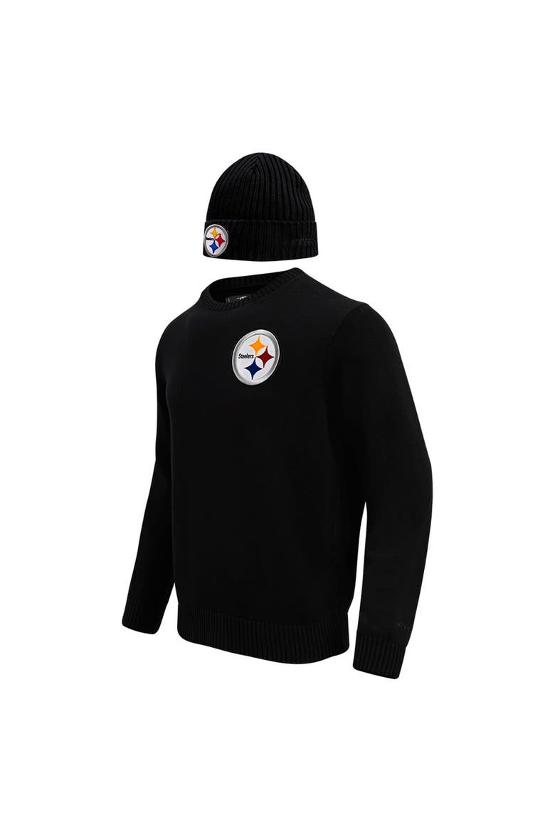 Men's Pro Standard Black Pittsburgh Steelers Crewneck Pullover Sweater & Cuffed Knit Hat Box Gift Set, Alternate, color, Black