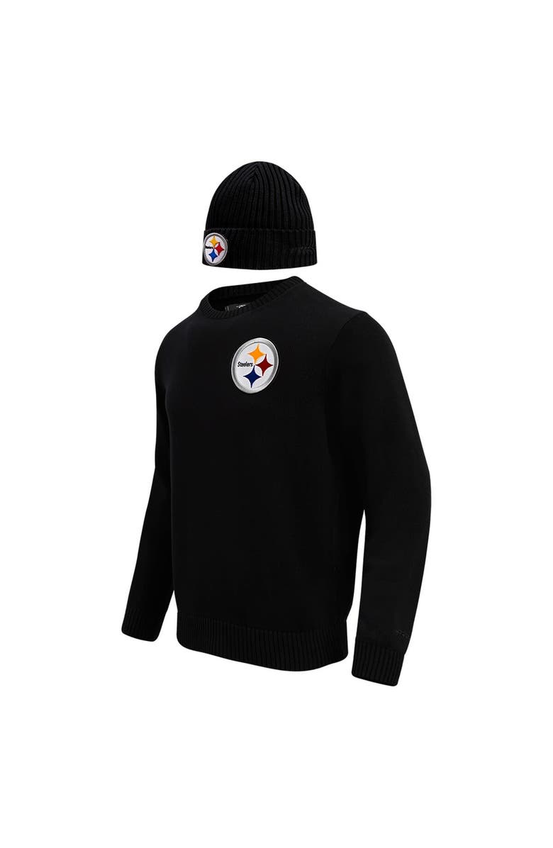 PRO STANDARD Men's Pro Standard Black Pittsburgh Steelers Crewneck Pullover Sweater & Cuffed Knit Hat Box Gift Set, Alternate, color, Black