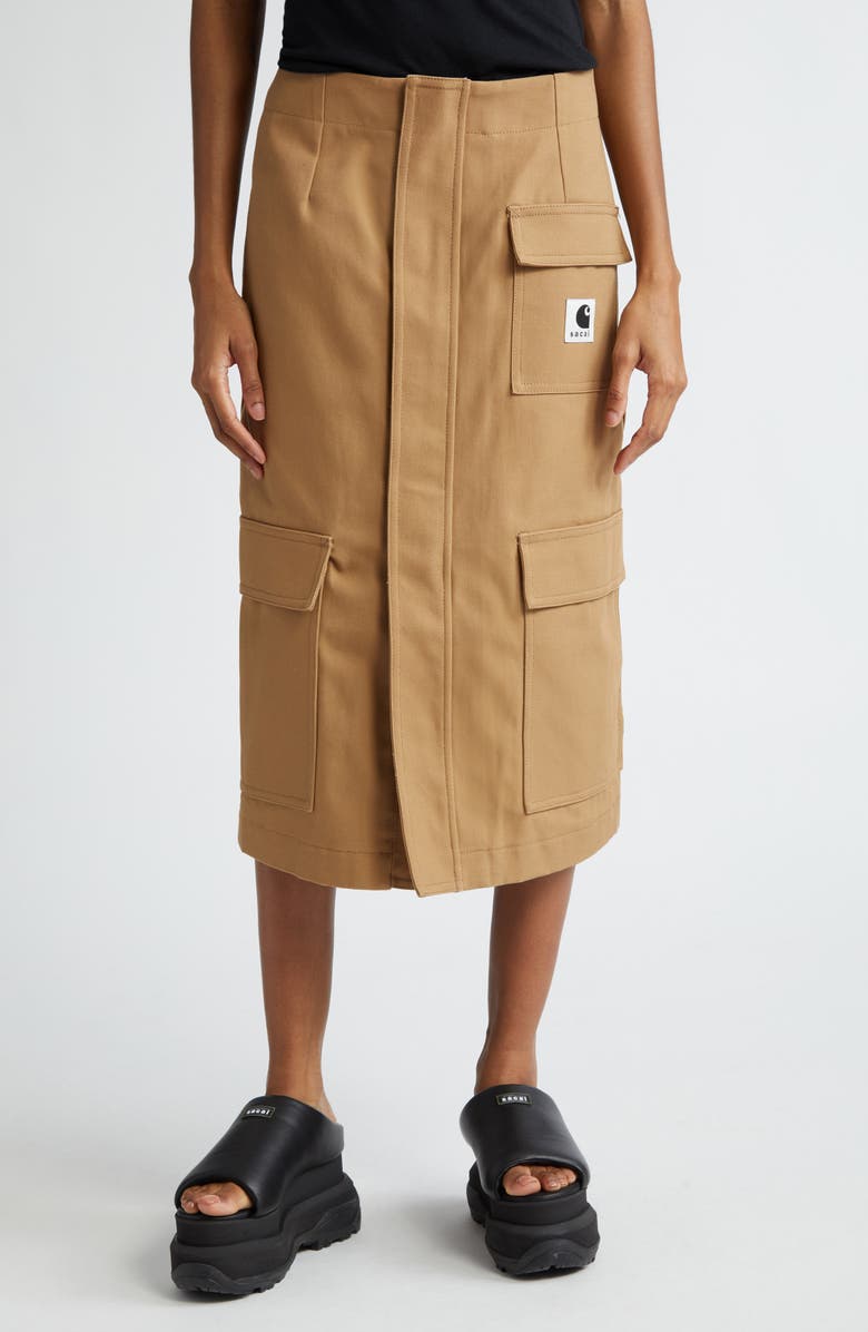 Sacai Carhartt WIP Cotton Canvas Cargo Skirt, Main, color, 