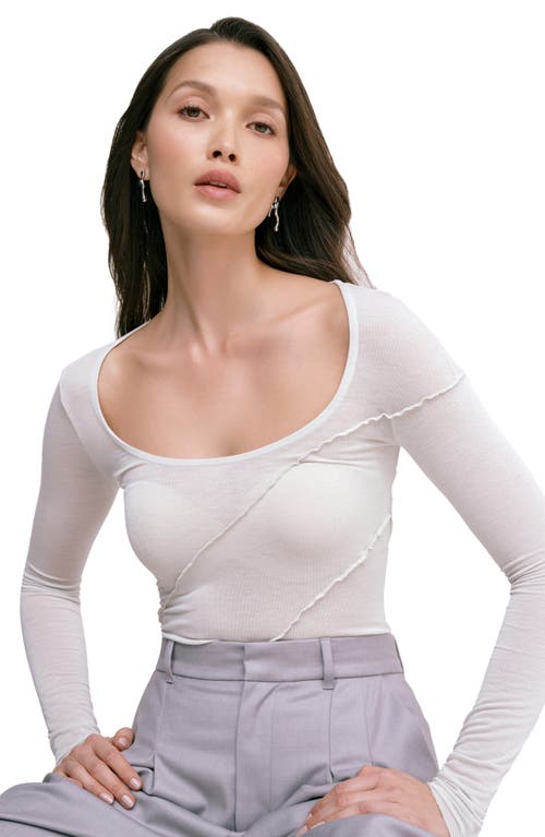 Marcella Melody Ruffle Seam Semisheer Jersey Top In Mist