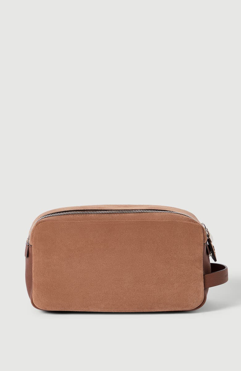 Brunello Cucinelli Suede and buffalo leather beauty case, Alternate, color, Tobacco