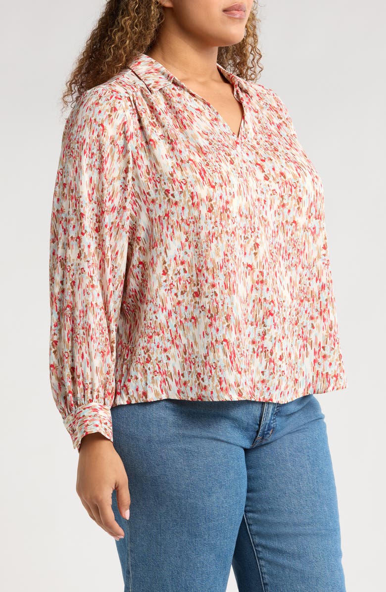 Halogen<sup>®</sup> Ikat Floral Popover Top, Alternate, color, Coral/ Iced Aqua