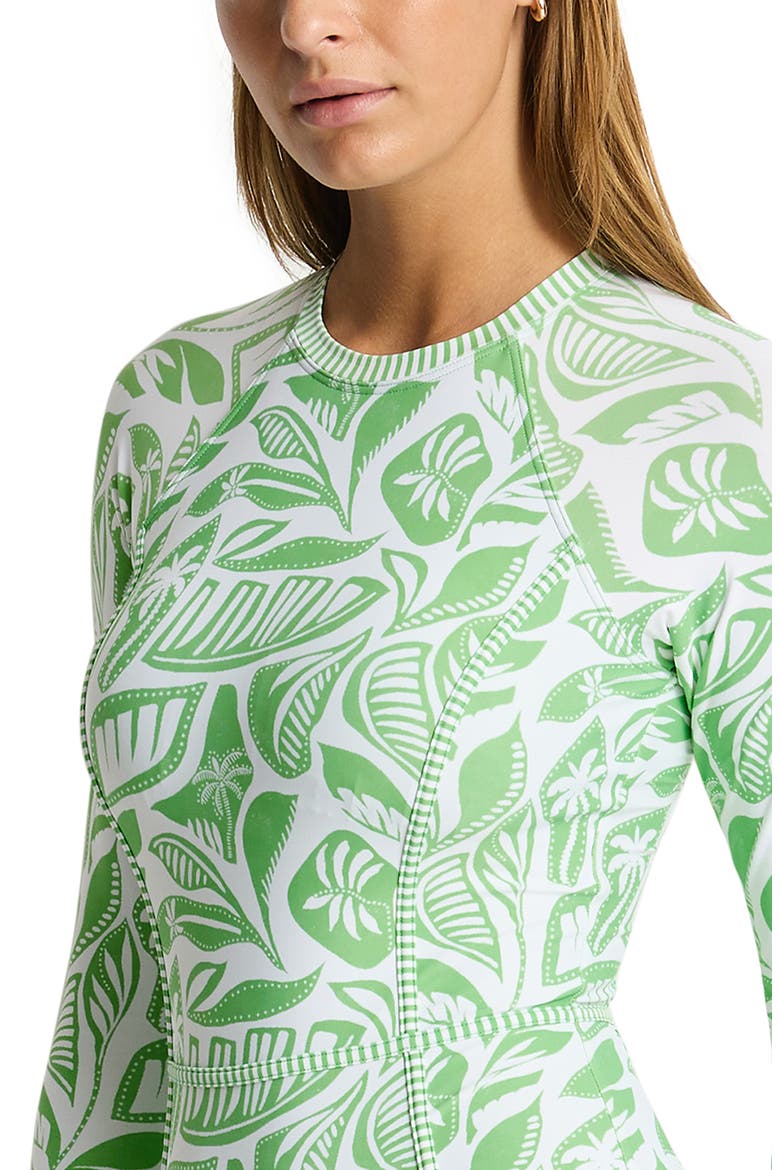Seamed Long Sleeve UPF 50+ One-Piece Rashguard Swimsuit, Alternate, color, MATCHA