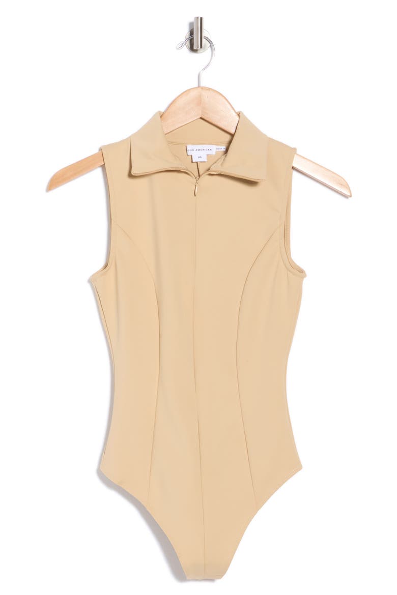 Stand Collar Sleeveless Scuba Bodysuit, Alternate, color, CHAMPAGNE005