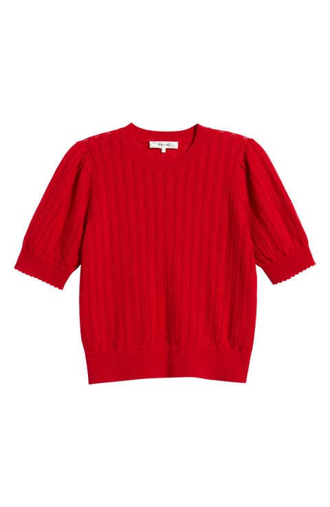 The Ladder Pointelle Short Sleeve Cashmere Sweater