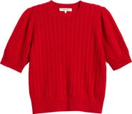 FRAME The Ladder Pointelle Short Sleeve Cashmere Sweater