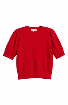 FRAME The Ladder Pointelle Short Sleeve Cashmere Sweater