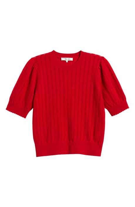 FRAME The Ladder Pointelle Short Sleeve Cashmere Sweater