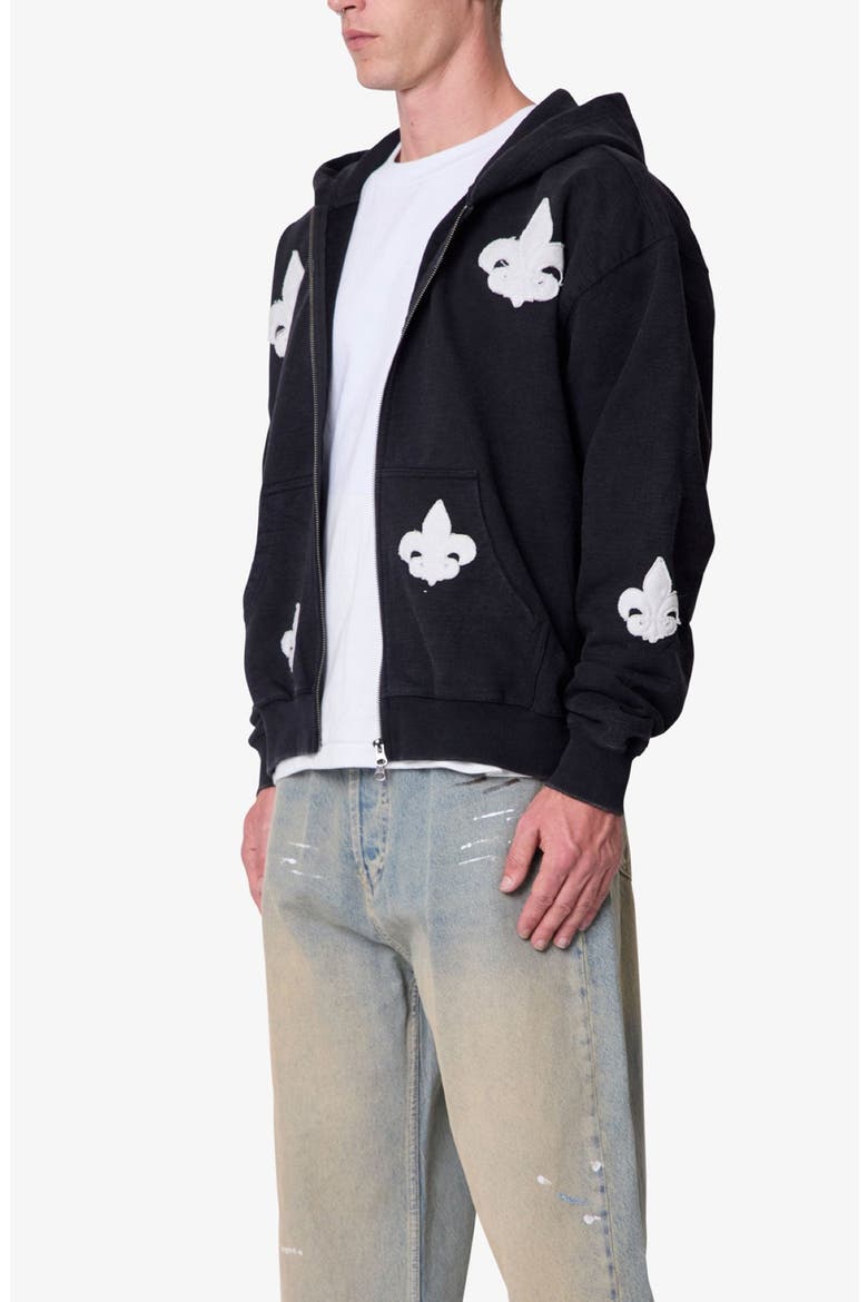 Fleur de Lis Zip Hoodie, Alternate, color, WASHED BLACK