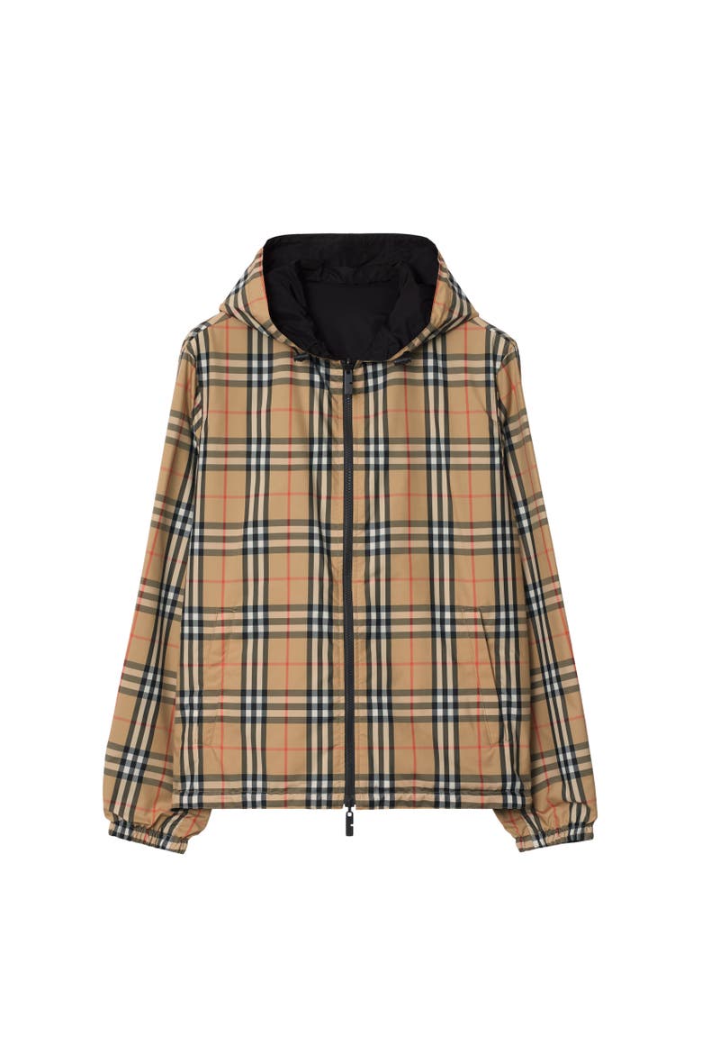 Reversible Check Newport Hooded Jacket, Alternate, color, Sand beige
